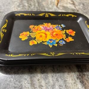 Floral Decorative Tray with Yellow and Orange Accents